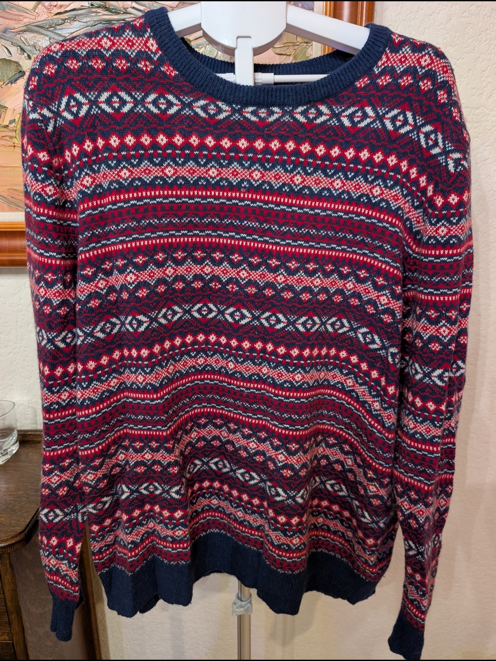 Vineyard Vines Fair Isle Red & Navy Wool Blend Crewneck Sweater 2XL,